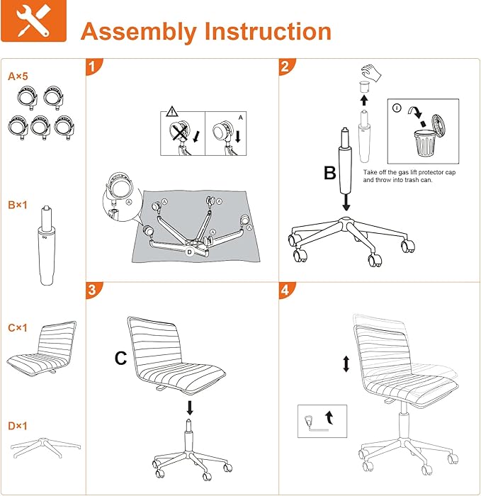 Furnimart Modern Armless Office Desk Task Chair - Upholstered Mid-Back Home Office Chair with 360 Degree Swivel and Adjustable Height - Leather (Black/Brown)