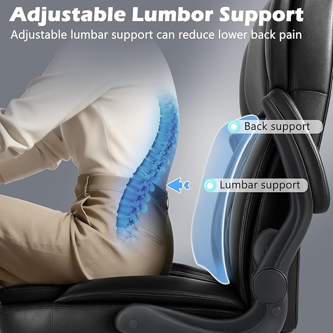 400lbs Executive Office Chair with Flip up Arm,Ergonomic Big and Tall Computer Desk Chairs,Breathable PU Leather Chair with Adjustable Lumbar Support,High Back Ofiice Chair with Pocket Spring Cushion