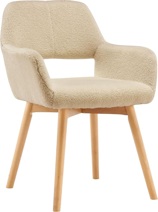 Desk Chair No Wheels Vanity Chair Comfy Accent Chair for Living Dining Room Bedroom Home Office Mid Century Modern Upholstered Armchair Sofa Chair (Wool Light Khaki, 1)