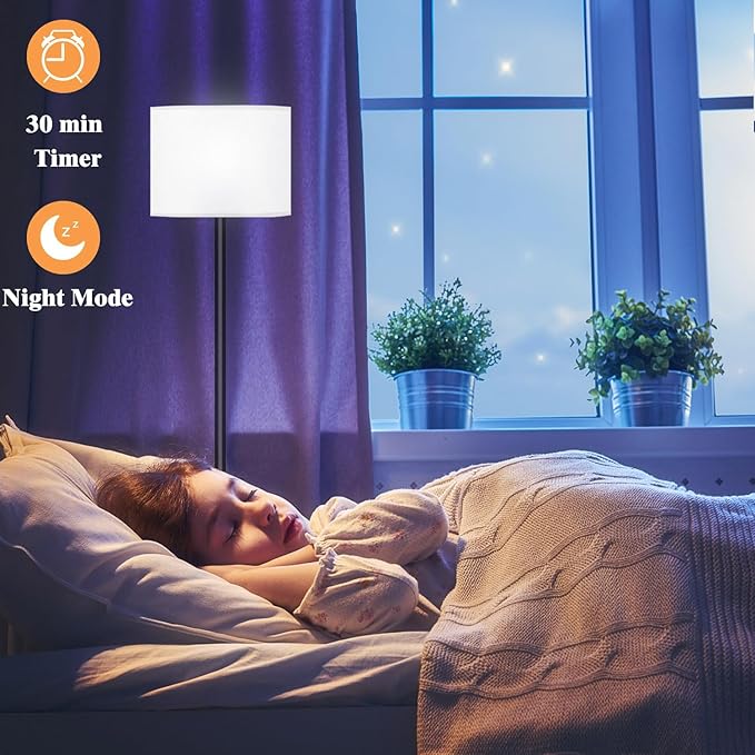 Smart LED Floor Lamp with APP Control & RGB Colors - Dimmable Standing Lamp for Living Room, Bedroom, Gaming - Remote, Timer, 9W Bulb Included, 60.6" Modern Tall Lamp (White)