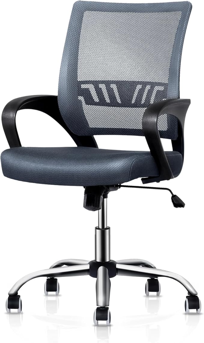 MoNiBloom Mesh Home Office Chair, Mid Back Ergonomic Rolling Swivel Chair with Lumbar Support and Armrest, 250 lbs Capacity, Grey
