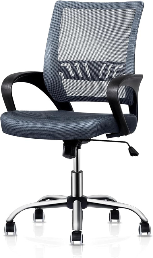MoNiBloom Mesh Home Office Chair, Mid Back Ergonomic Rolling Swivel Chair with Lumbar Support and Armrest, 250 lbs Capacity, Grey