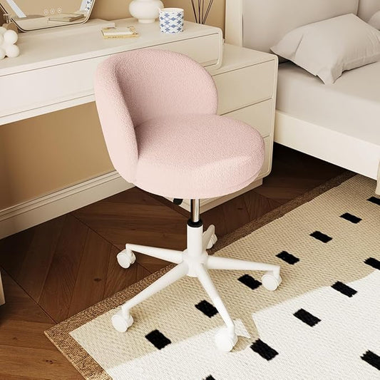 Modern Armless Office Chair with Back, Swivel Makeup Small Vanity Chair, Height Adjustable Computer Task Chair for Bedroom Living Room