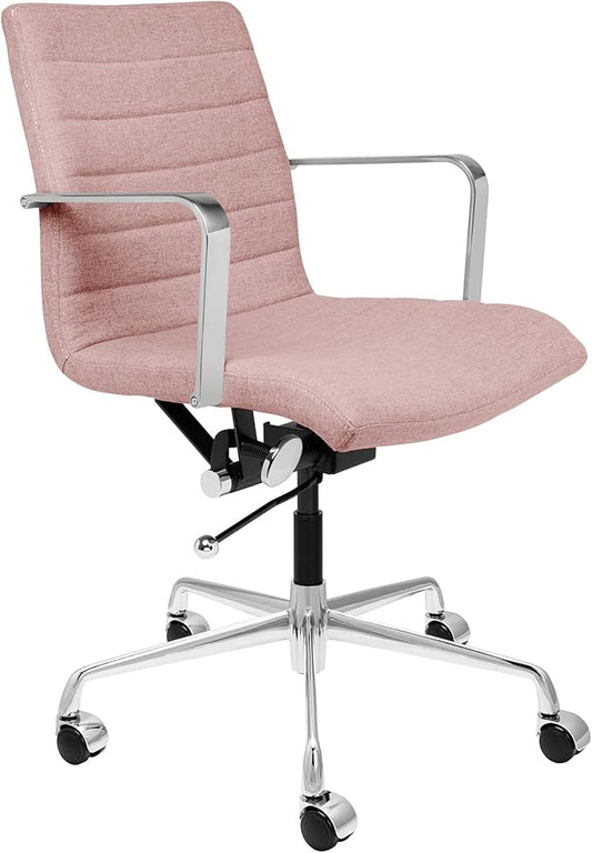 Laura Davidson Furniture SOHO II Ribbed Office Chair - Mid Back Desk Chair, Ergonomically Designed with Arm Rest & Swivel, Made of Poly-Cotton Fabric, Coral Pink Fabric, Computer Chair
