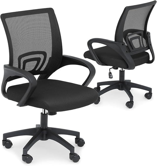 Athena Collection Computer Office Chair Set of 2, Ergonomic Desk Chair with Rolling Wheels, Mesh Back Support and Height Adjustable, Small and Comfy for Home Office, Study, Black