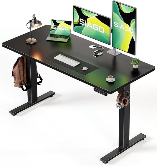 SIAGO Electric Standing Desk Adjustable - 55 x 24 Inch Sit Stand up Desk with Cable Management - 3 Memory Preset Adjustable Height Table
