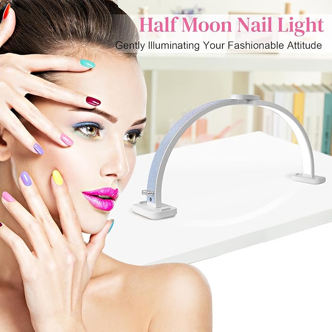 Half Moon Light for Nail Desk 31inch Half Moon Lamp Portable Ring Light for Eyelash Extensions,Suitable for Nail Beauty Crafts Sculpture Brightness Adjustable