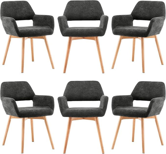 Mid Century Modern Dining Chairs Set of 6 & 4 & 2 Comfy Accent Chair Upholstered Fabric Kitchen Dining Living Room Chairs for Bedrooms Waiting Room Home Arm Desk Chair No Wheels (Charcoal, 6)