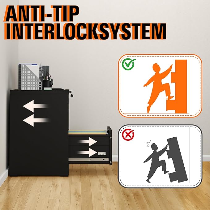 2-Drawer Locking Vertical File Cabinet, Metal Storage Cabinet for Office/Home – Secure Vertical Filing for Letter/Legal/A4/F4 Documents, Easy to Assemble Steel Cabinet, Black (Black, 2 Drawer-28 H)