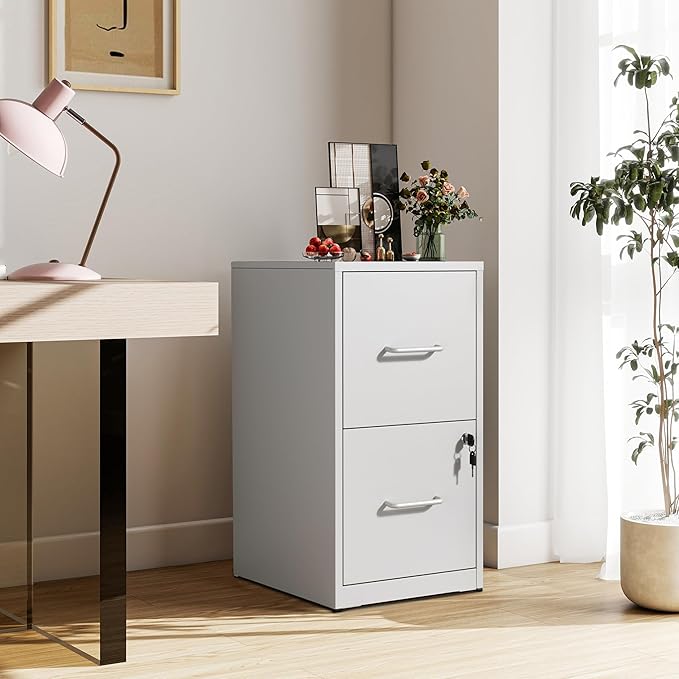 2-Drawer Locking Vertical File Cabinet, Metal Storage Cabinet for Office/Home – Secure Vertical Filing for Letter/Legal/A4/F4 Documents, Easy to Assemble Steel Cabinet