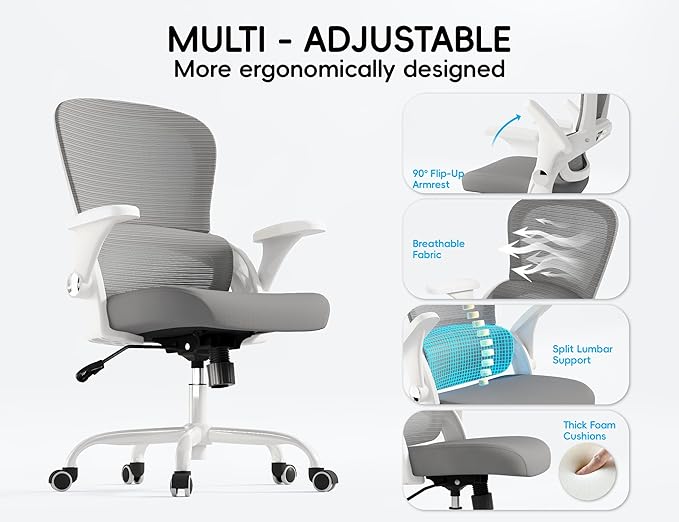 TRALT Ergonomic Office Chair - Comfy Desk Chair with Back Support, Home Office Desk Chairs, Computer Chair, 330lbs Wide Seat Big and Tall Office Chair for Executives (Grey)