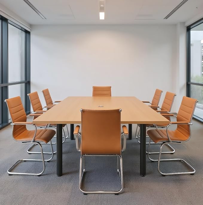 Wahson Office Guest Chairs Set of 8, Leather Reception Chairs, Mid Back Waiting Room Chair, Conference Chairs with Sled Base, Desk Chair No Wheels for Meeting/Lobby/Restroom, Terracotta