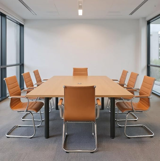 Wahson Office Guest Chairs Set of 8, Leather Reception Chairs, Mid Back Waiting Room Chair, Conference Chairs with Sled Base, Desk Chair No Wheels for Meeting/Lobby/Restroom, Terracotta