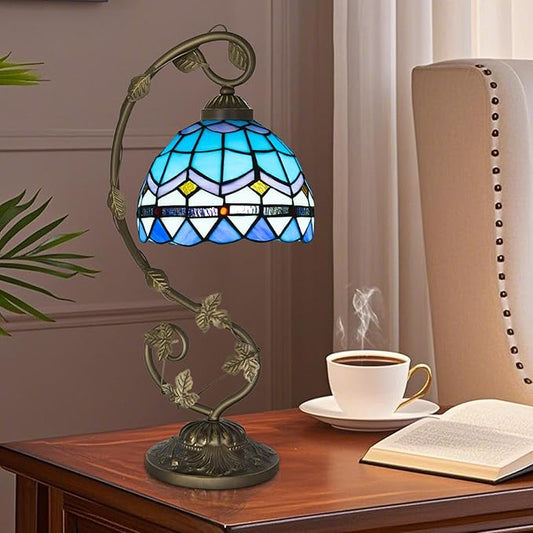 Tiffany Lamp,21x11x8inches Blue Stained Glass Lamp,Tiffany Style Table Lamp with Three-Color Dimming for Bedside Table,Dining Table,Antique Office