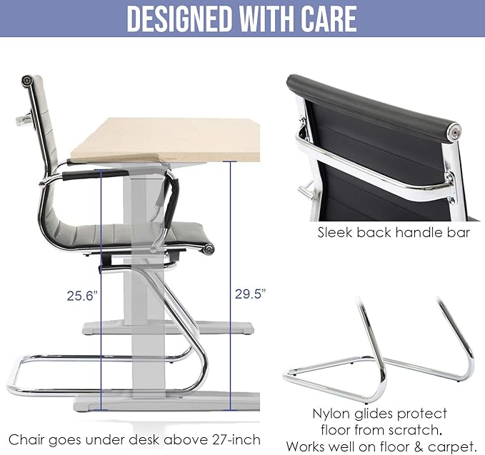 Wahson Office Guest Chairs Set of 8, Leather Reception Chairs, Mid Back Waiting Room Chair, Conference Chairs with Sled Base, Desk Chair No Wheels for Meeting/Lobby/Restroom, Black