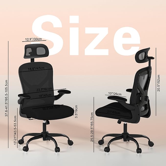 Office Chair for Back & Neck Pain Relief, Virgin Foam Seat, 2D Adjustable Lumbar & 3D Headrest, Flip-Up Armrests, Tilt & Rock for Relaxation, Black/Carbon Fiber