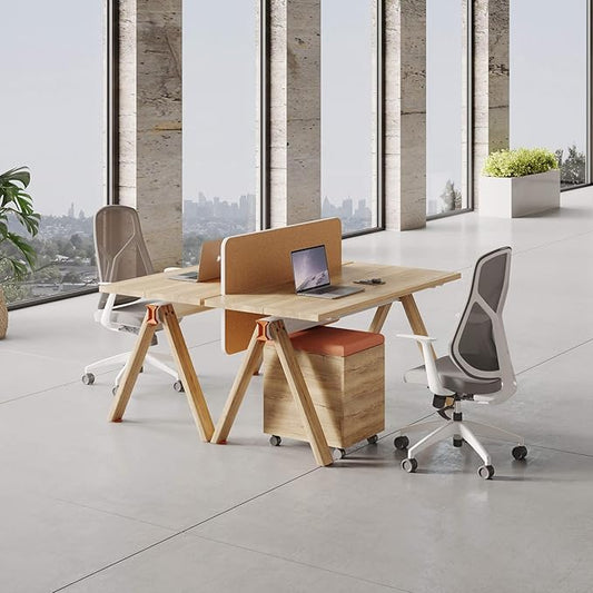 SAINTCY 2 Person Office Workstation Desk with Wheeled Cabinet, Partition Dividers & Built-in Power Outlets, Modular Offices Workstation for Collaborative Workspaces, Office Staff Desks with Storage