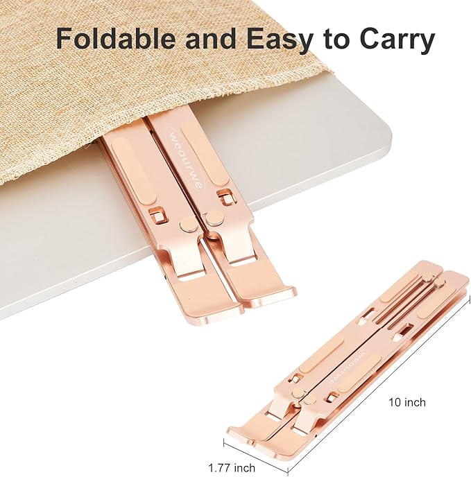 Ergonomic and Foldable Laptop Stand for Desk, Adjustable Riser, Fits All Laptops and Notebooks up to 17,Ultra-Thin,Ventilated Cooling,ABS+Silicone,Gold.