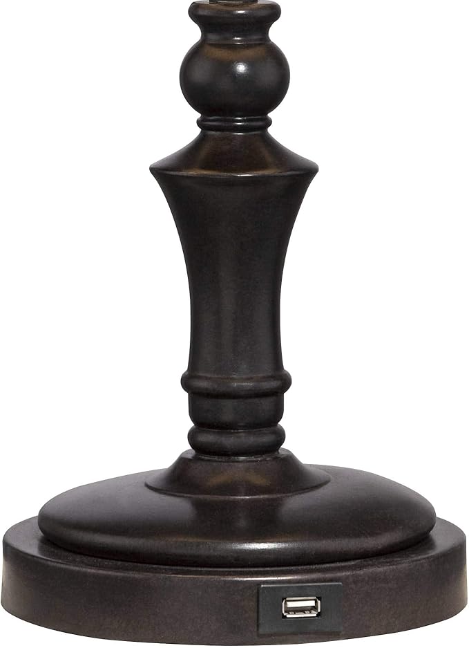 Regency Hill Corey Hill Traditional Rustic Natural Cottage Swing Arm Desk Table Lamps 21.75" High Set of 2 with USB Charging Port Bronze Metal Faux Leather Bell Shade for Living Room Bedroom