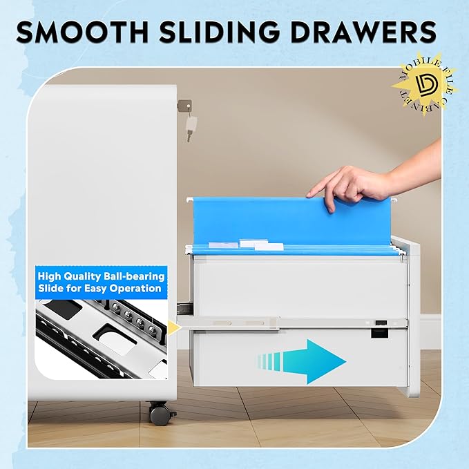 DEVAISE 2-Drawer File Cabinet with Lock, 0.7mm Thick Steel Mobile Filing Cabinet for Home Office, Under Desk Storage Organizer with Rounded Corners, Fully Assembled, 20" D x 15.8" W x 25" H, White