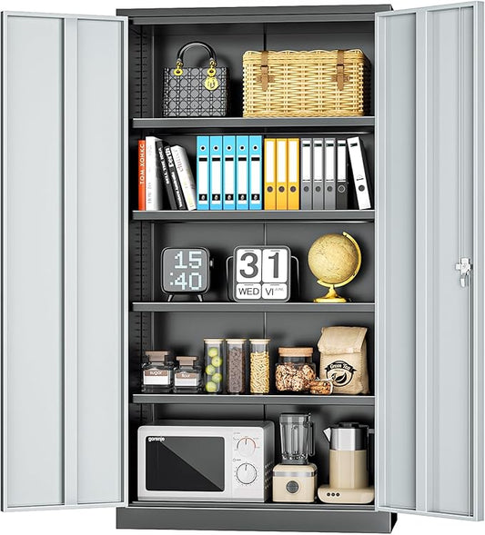 INTERGREAT Metal Storage Cabinet,72" Steel Lockable Cabinet with Locking Doors and Adjustable Shelves,Locking Tool Cabinets for Office,Home,Garage,Gym,School (Black Grey)