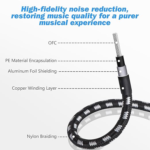Guitar Cable, Instrument Cable, Bass Cable, Guitar Cord 10FT, 6.35mm Straight Curved Audio Cable for Various Musical Instruments - Electric Guitars, Electronic Keyboards, Speakers