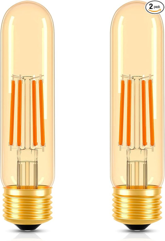 ToBeGreat T30 Light Bulbs 4 Watt Equivalent 40W Bulb E26 Tubular Bulbs T10 LED Bulb Warm White 2200K,Desk Lamp,Bedbroom Bathroom Dimmable,Chandelier (Amber, 5 in (2pack))