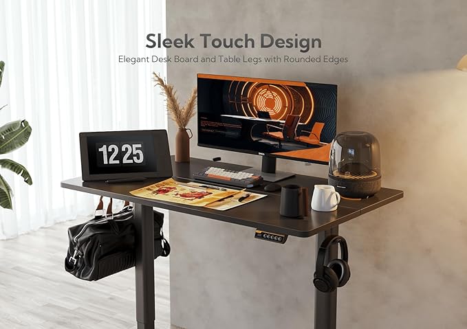 Claiks Electric Standing Desk, Adjustable Height Stand up Desk, 48x24 Inches Sit Stand Home Office Desk with Splice Board, Black Frame/Black Top