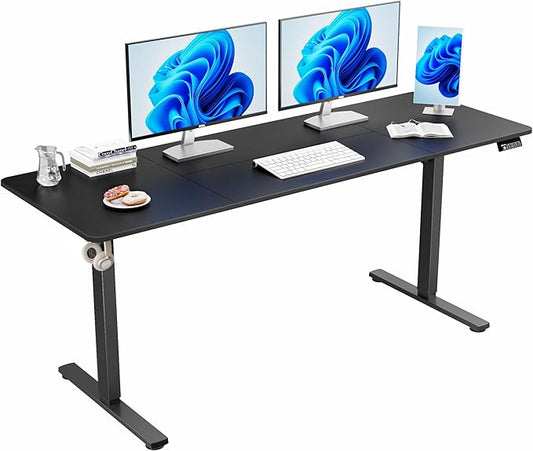 ERGOMAKER Electric Standing Desk, 67" x 23.6" Height Adjustable Sit Stand Desk with Splice Board for Home Office, Computer Table Memory Preset (Black Frame, Black Desktop)