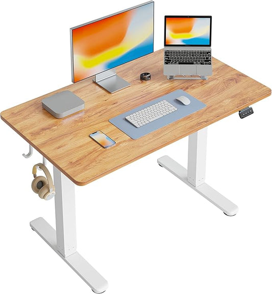FEZIBO Electric Standing Desk Height Adjustable, 40 x 24 Inches Sit Stand up Desk, Home Office Computer Desk Rising Memory Presets (Light Rustic)