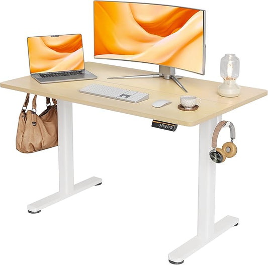 Seang Electric Standing Desk, Adjustable Height Stand up Desk with 3 Memory Presets, 48x24 Inch Sit Stand Desks with Splice Board for Home Office Computer Workstation, White Frame/Nature Top
