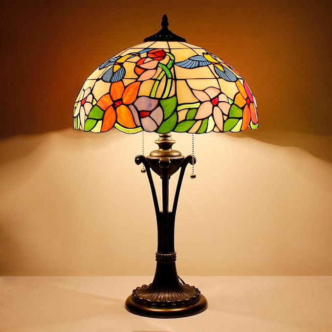 Tiffany Table Lamp Amber Hummingbird Stained Glass Desk Lamp 16X16X24 Inches Reading Light