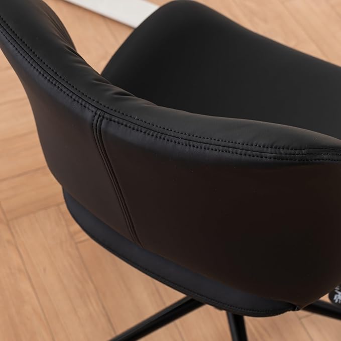 Rowill Armless Office Desk Chair, Ergonomic PU Leather Modern Task Chair with Back Adjustable Height, 360° Swivel Vanity Chairs with Wheels for Small Space, Home Office, Bedroom, Black