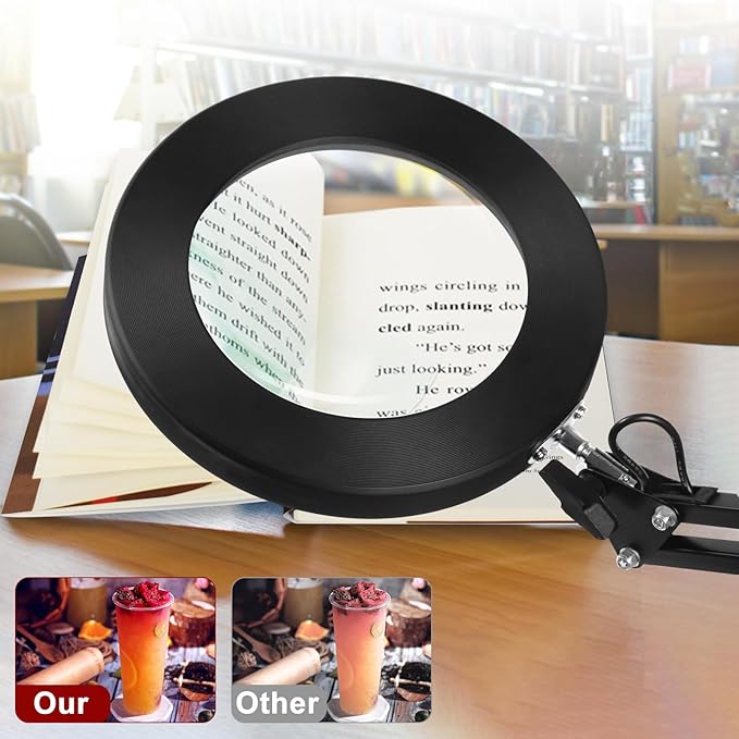 Lighted Magnifying Glass with Light and Stand, 12X Magnifier with Light Hands Free, 5 Color Modes LED Work Lighted, 2-in-1 Magnifying Lamp for Reading Craft Hobby Painting Sewing Close Work