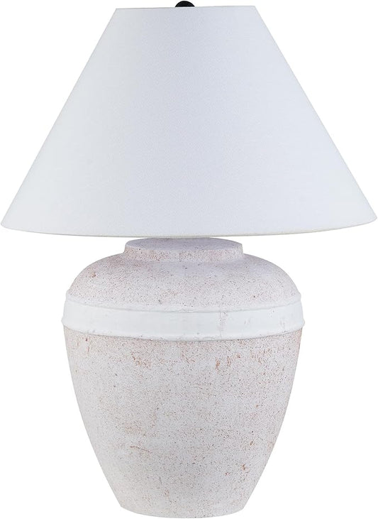 Henn&Hart 22.5'' Modern 1-Light Table Lamp with White Fabric Cone Shade for Living Room, Bedroom, or Office, White