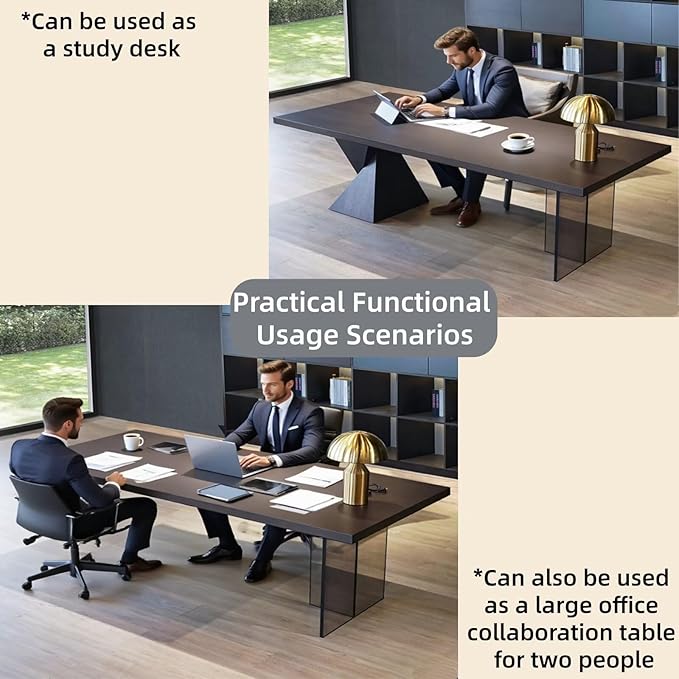 Modern Executive Desk 71IN(Acrylic Table Leg)(Wooden Texture Design) Home Office Desks Includes Hollow Table Leg Hide Wires,Large Desktop