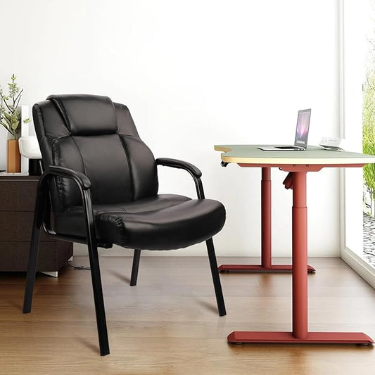 CLATINA Big Tall 500 LBS Wide Guest Chair Heavy Duty, Leather Side Reception Chairs with Padded Armrest No Wheels, Executive Office Desk Chair for Meeting Conference Waiting Room Home, Black