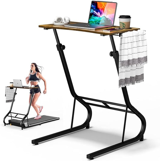 GRLEAF Adjustable Height Standing Desk for Walking Pad Treadmill, Desk for Laptop with Cup Holder, Desk for Bike/Cycling, Used for Bedrooms and Offices (Rustic Brown)