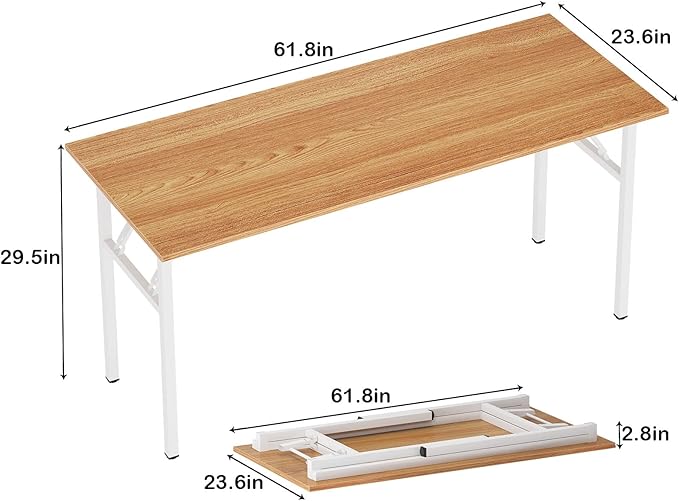 sogesfurniture Computer Desk 62 inches Office Desk Computer Table Study Writing Desk Workstation for Home Office Metal Frame Folding Table, Teak White