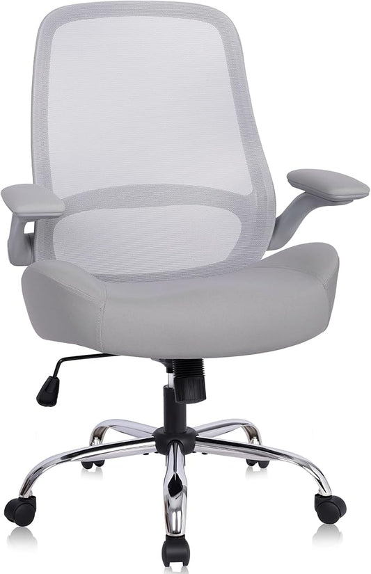 HYLONE Heavy Duty Office Chair, 5" Thickened Seat Ergonomic Desk Chair with Adjustable Armrests, Home Office Computer Chairs for Long Hours Mesh Executive Chair(Grey)