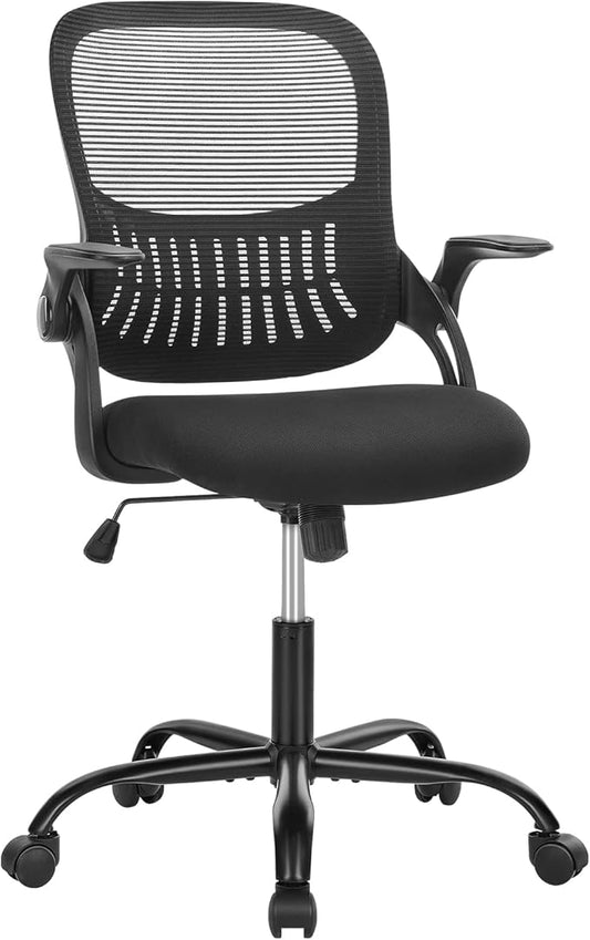 SMUG Office Computer Desk Chair, Ergonomic Mid-Back Mesh Rolling Work Swivel Task Chairs with Wheels, Comfortable Lumbar Support, Comfy Flip-up Arms for Home, Bedroom, Gaming, Study, Student