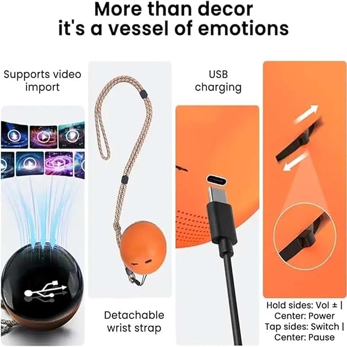 Memory Sphere Lamp, Memory Orb Lamp, Crystal Ball Video Player, 3D Video Photo Display Sphere, Uploadable Videos Photos, LED Night Light for Bedroom Living Room(Yellow)