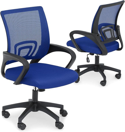Athena Collection Computer Office Chair Set of 2, Ergonomic Desk Chair with Rolling Wheels, Mesh Back Support and Height Adjustable, Small and Comfy for Home Office, Study, Blue