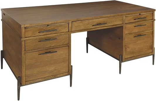Hekman Furniture Bedford Park Junior Executive Desk – Solid Wood Desk with 4 Box Drawers, 2 File Drawers, Keyboard Tray, Pull Out Writing Surface Luxury Home Office Desk with Locking Pedestals