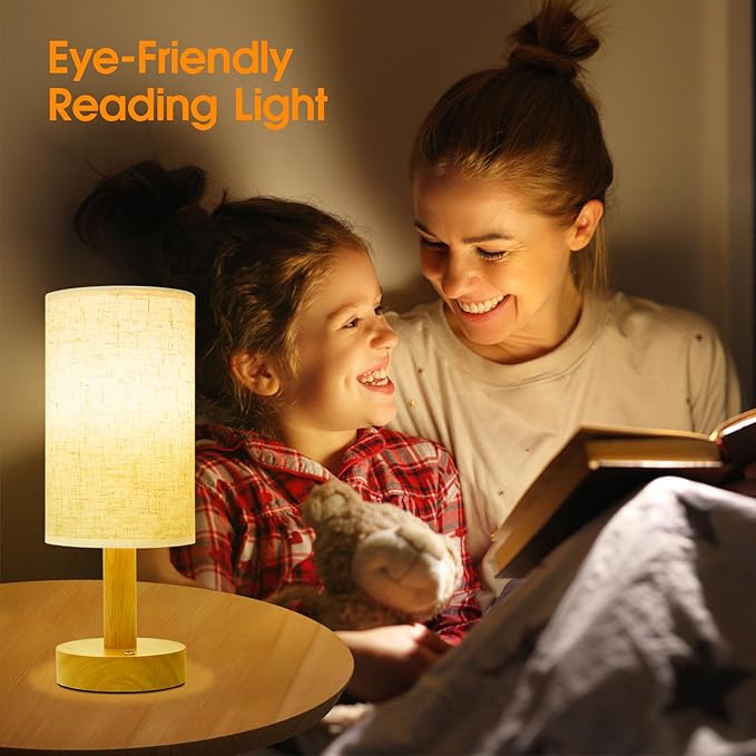 Rechargeable Cordless Table Lamp,Touch Control&Stepless Dimming,Wireless Bedside Ambient Night Light with Wood Base&Linen Shade,Portable Battery Lamp for Bedroom,Nightstand,Nursery,Camping,Outdoor