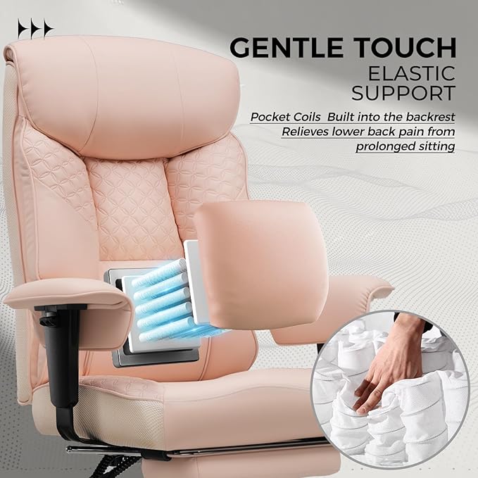 GTRACING Big and Tall Office Chair 400LBS Wide Ergonomic Gaming Chair with Deluxe Embossing Designed Leather with Foot Rest,150°Reclining Adjustable Soft Armrests Pocket Spring Back Support and Pillow