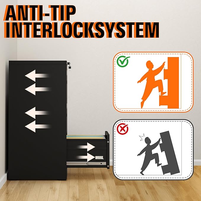 3-Drawer Locking Vertical File Cabinet, Metal Storage Cabinet for Office/Home – Secure Vertical Filing for Letter/Legal/A4/F4 Documents, Easy to Assemble Steel Cabinet, Black (Black, 3 Drawer-40"H)