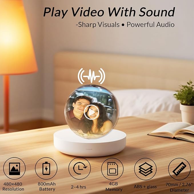 Memory Sphere Lamp 2.7" Crystal Ball Video Player Memory Orb Lamp Personalized Uploadable Videos & Photos Video Gift for Couples Friends Anniversary Birthday Christmas Gifts