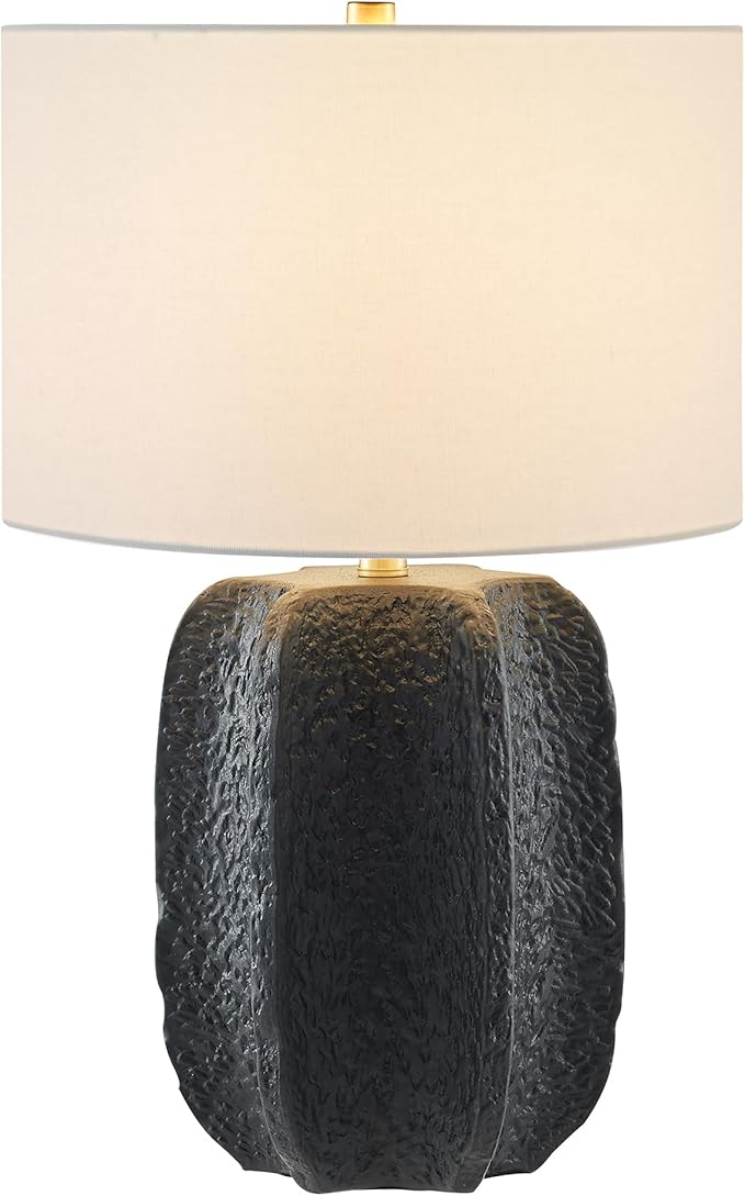 Henn&Hart 24" Tall Table Lamp with Fabric Shade in Flat Black/Gold, for Home, Living Room, Bedroom, Entertainment Room, Office, Kitchen, Dining