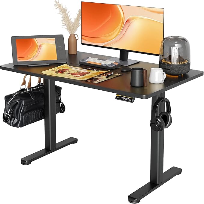 Claiks Electric Standing Desk, Adjustable Height Stand up Desk, 48x24 Inches Sit Stand Home Office Desk with Splice Board, Black Frame/Black Top